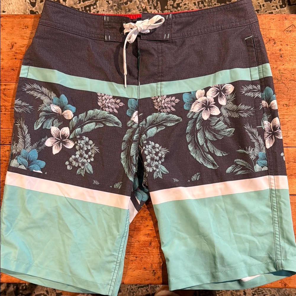 Goodfellow & Co Black and Green Board Shorts Swim